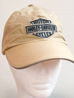 Harley Davidson Bar & Shield Cap OS Khaki Motorcycle Strap Back Metal Hat